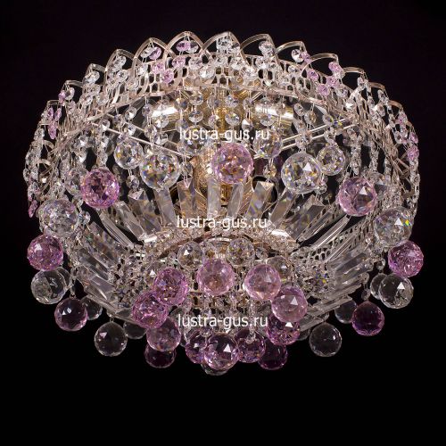 Люстра Катерина шар розовая, диаметр 450 мм, цвет золото Гусь Хрустальный