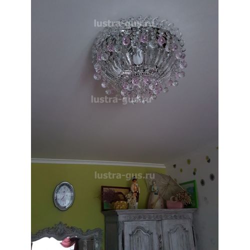 Люстра Катерина шар розовая, диаметр 450 мм, цвет серебро Гусь Хрустальный